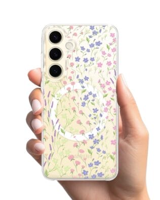 Etui do Samsung Galaxy S24 Plus z MagSafe przeźroczyste, silikonowe Flexi, kwiaty polne