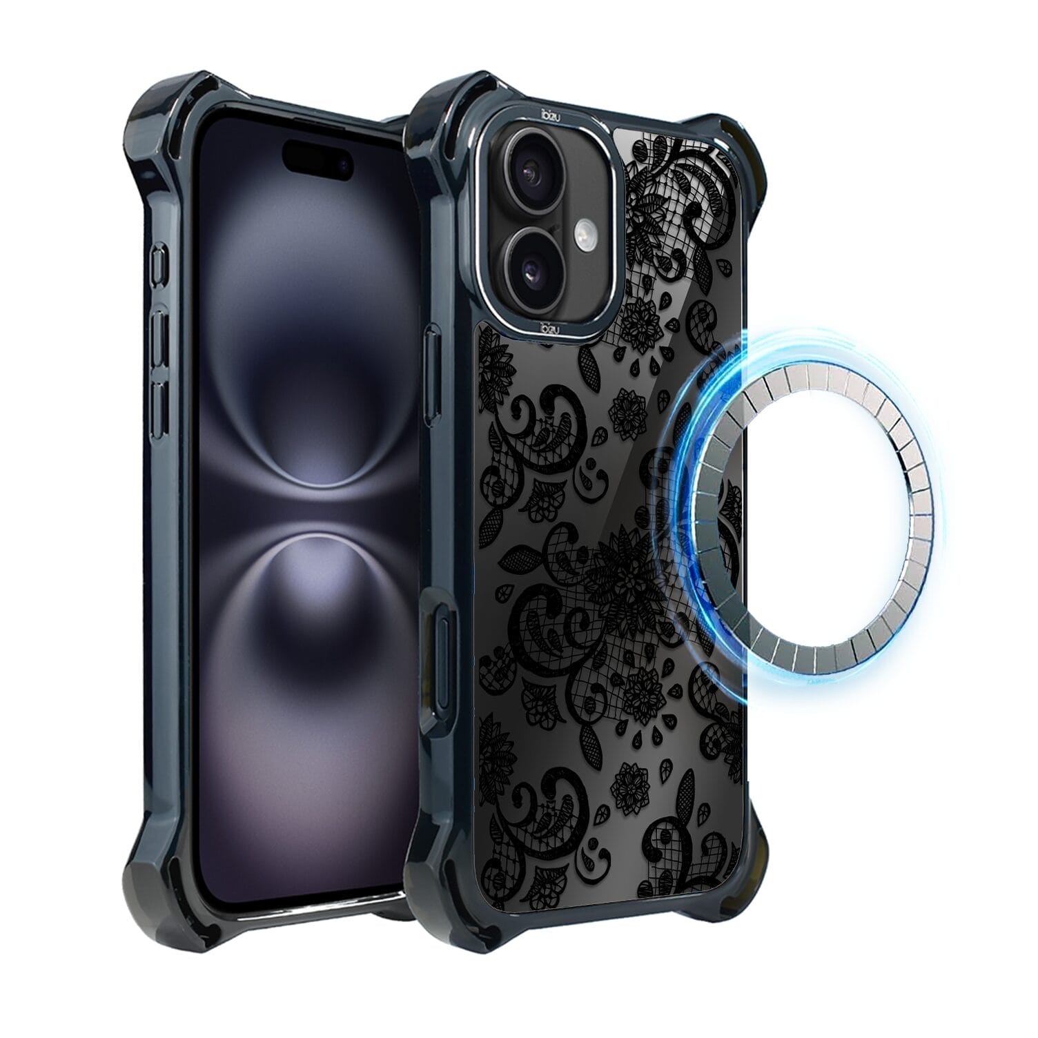 Etui do iPhone 16 Plus IBIZU DropGuard Ultra z MagSafe, Midnight, Koronkowa czerń