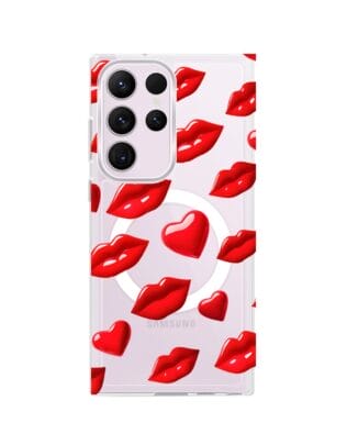 Etui do Samsung Galaxy S23 Ultra z MagSafe przeźroczyste, silikonowe Flexi, czerwone usta