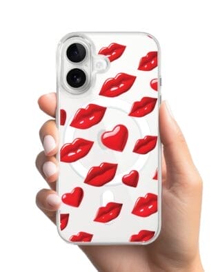 Etui do iPhone 16 z MagSafe przeźroczyste, silikonowe Flexi, czerwone usta