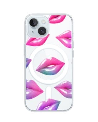 Etui do iPhone 15 Plus z MagSafe przeźroczyste, silikonowe Flexi, hologramowe usta