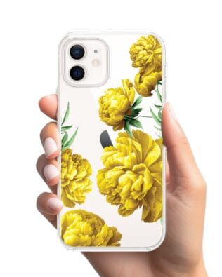 Etui do iPhone 12 Mini przeźroczyste, silikonowe Flexi, żółte piwonie
