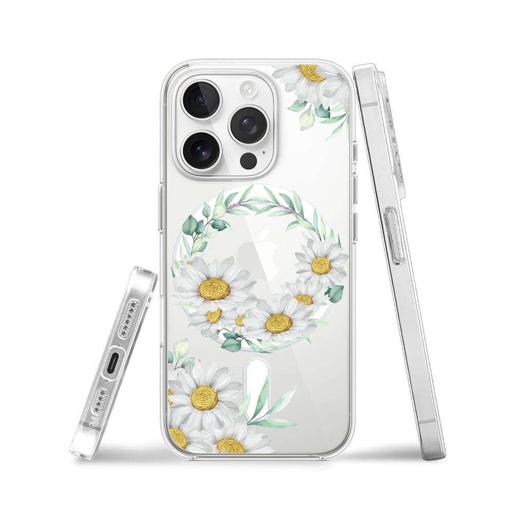 Etui do iPhone 13 Pro z MagSafe przeźroczyste, silikonowe Flexi, wianek stokrotek - obrazek 3