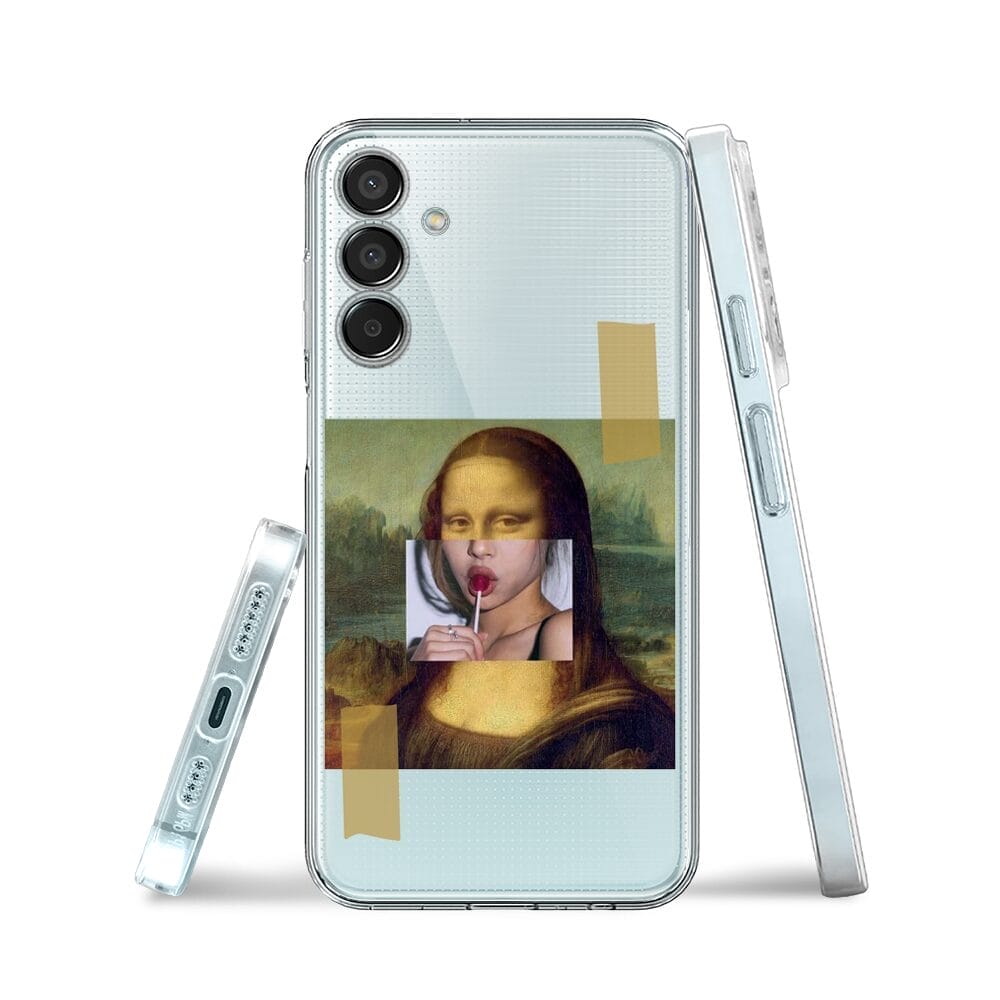 Etui do Samsung Galaxy M15 5G przeźroczyste, silikonowe Flexi, Mona Lisa z lizakiem - obrazek 3
