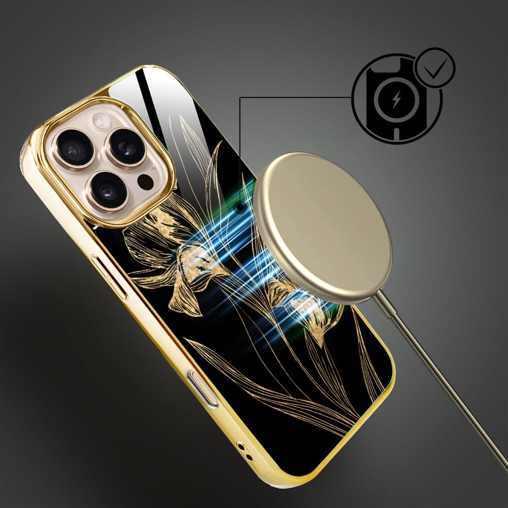 Etui do iPhone 16 Pro IBIZU Elite Glass z MagSafe Golden Midnight, Królewskie irysy, złote - obrazek 7