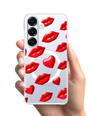 Etui do Samsung Galaxy S25 Plus z MagSafe przeźroczyste, silikonowe Flexi, czerwone usta