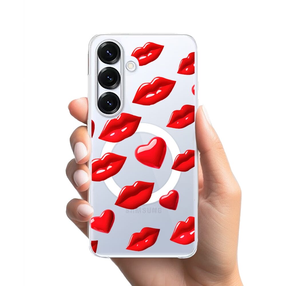 Etui do Samsung Galaxy S25 Plus z MagSafe przeźroczyste, silikonowe Flexi, czerwone usta - obrazek 2