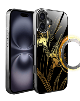 Etui do iPhone 16 Plus IBIZU Elite Glass z MagSafe Golden Midnight, Królewskie irysy, czarne