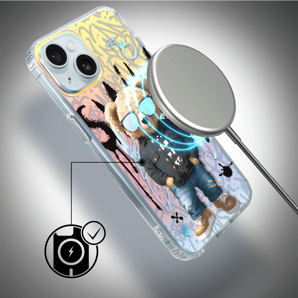 Etui do iPhone 15 Plus IBIZU California Sunset z MagSafe, zmieniające kolor, Graffiti Boy, artystyczny miś - obrazek 6