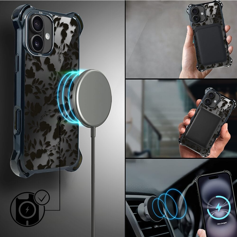 Etui do iPhone 16 IBIZU DropGuard Ultra z MagSafe, Midnight, Cienie liści - obrazek 8