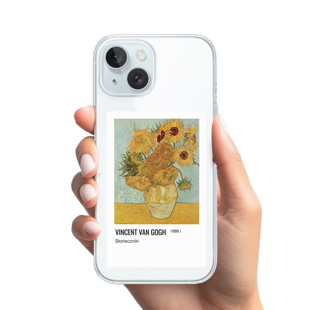 Etui do iPhone 15 przeźroczyste, silikonowe Flexi, słoneczniki Van Gogh - obrazek 2