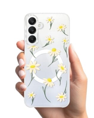 Etui do Samsung Galaxy A25 5G z MagSafe przeźroczyste, silikonowe Flexi, stokrotki