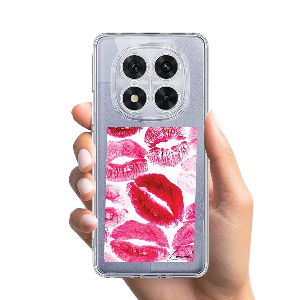 Etui do Xiaomi Redmi Note 14 Pro 5G przeźroczyste, silikonowe Flexi, pocałunki z napisem "love" - obrazek 2