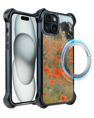 Etui iPhone 15 IBIZU DropGuard Ultra z MagSafe, Claude Monet, pole maków