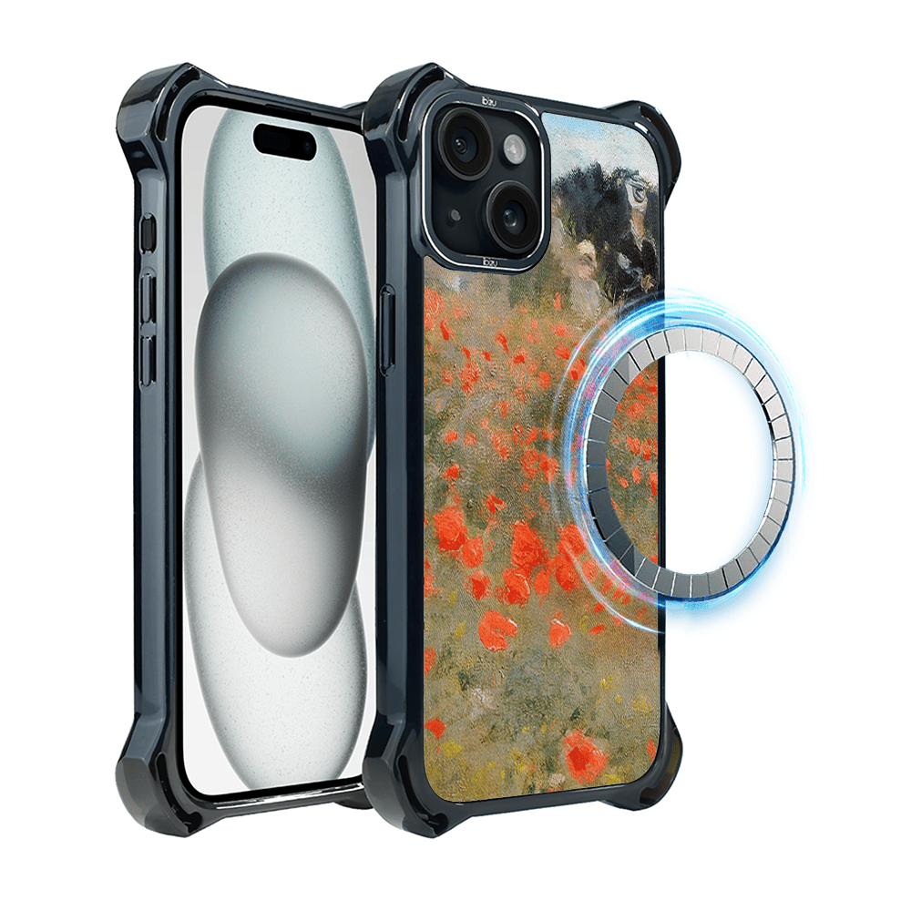 Etui iPhone 15 IBIZU DropGuard Ultra z MagSafe, Claude Monet, pole maków