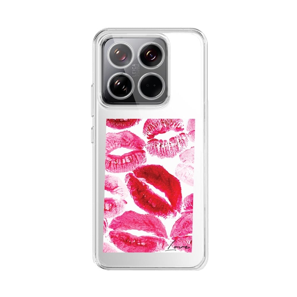 Etui do Xiaomi 14 przeźroczyste, silikonowe Flexi, pocałunki z napisem "love"