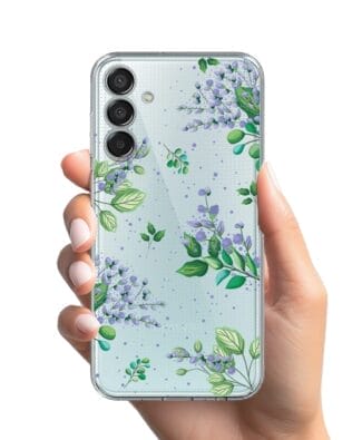 Etui do Samsung  Galaxy M15 5G przeźroczyste, silikonowe Flexi, fioletowe kwiatki