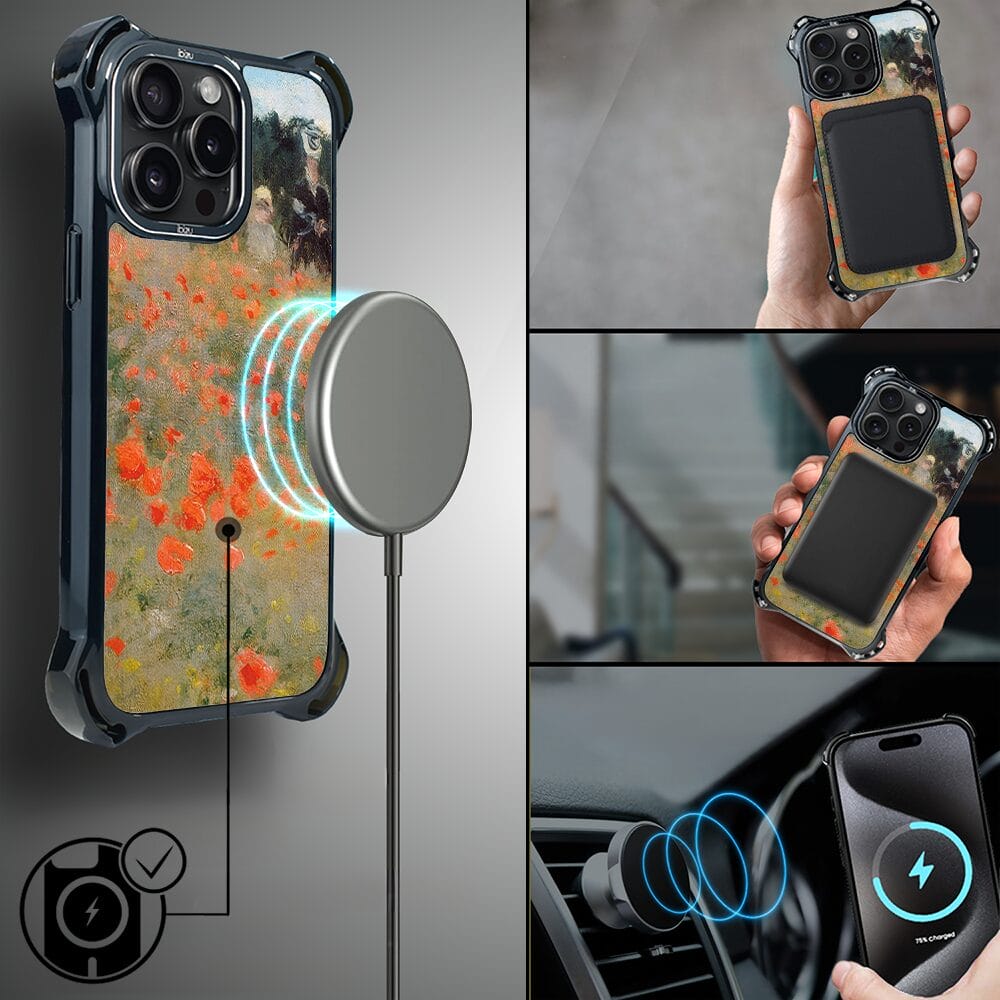 Etui iPhone 15 Pro Max IBIZU DropGuard Ultra z MagSafe, Claude Monet, pole maków - obrazek 8