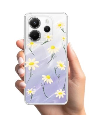 Etui do Xiaomi Redmi Note 14 4G przeźroczyste, silikonowe Flexi, stokrotki