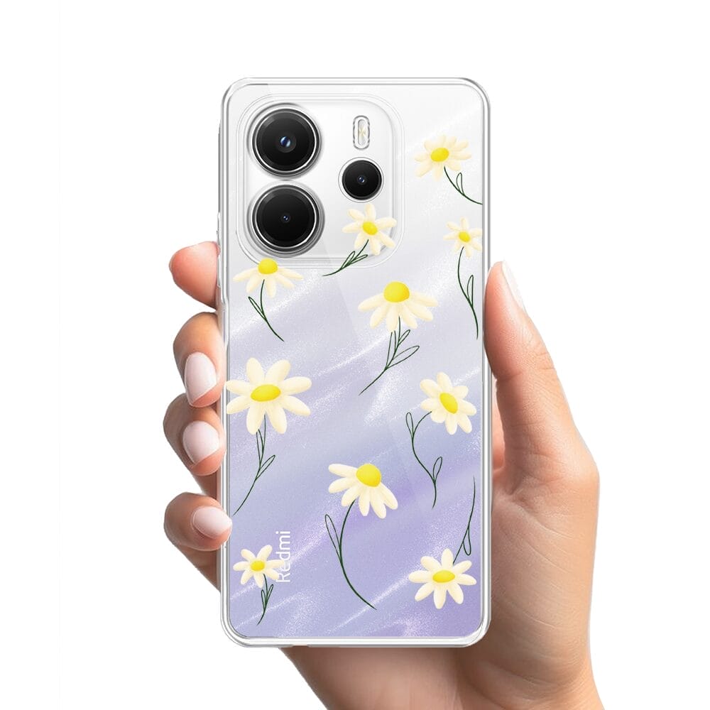 Etui do Xiaomi Redmi Note 14 4G przeźroczyste, silikonowe Flexi, stokrotki - obrazek 2