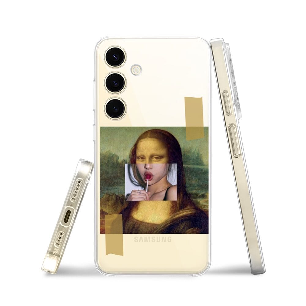 Etui do Samsung Galaxy S24 przeźroczyste, silikonowe Flexi, Mona Lisa z lizakiem - obrazek 3