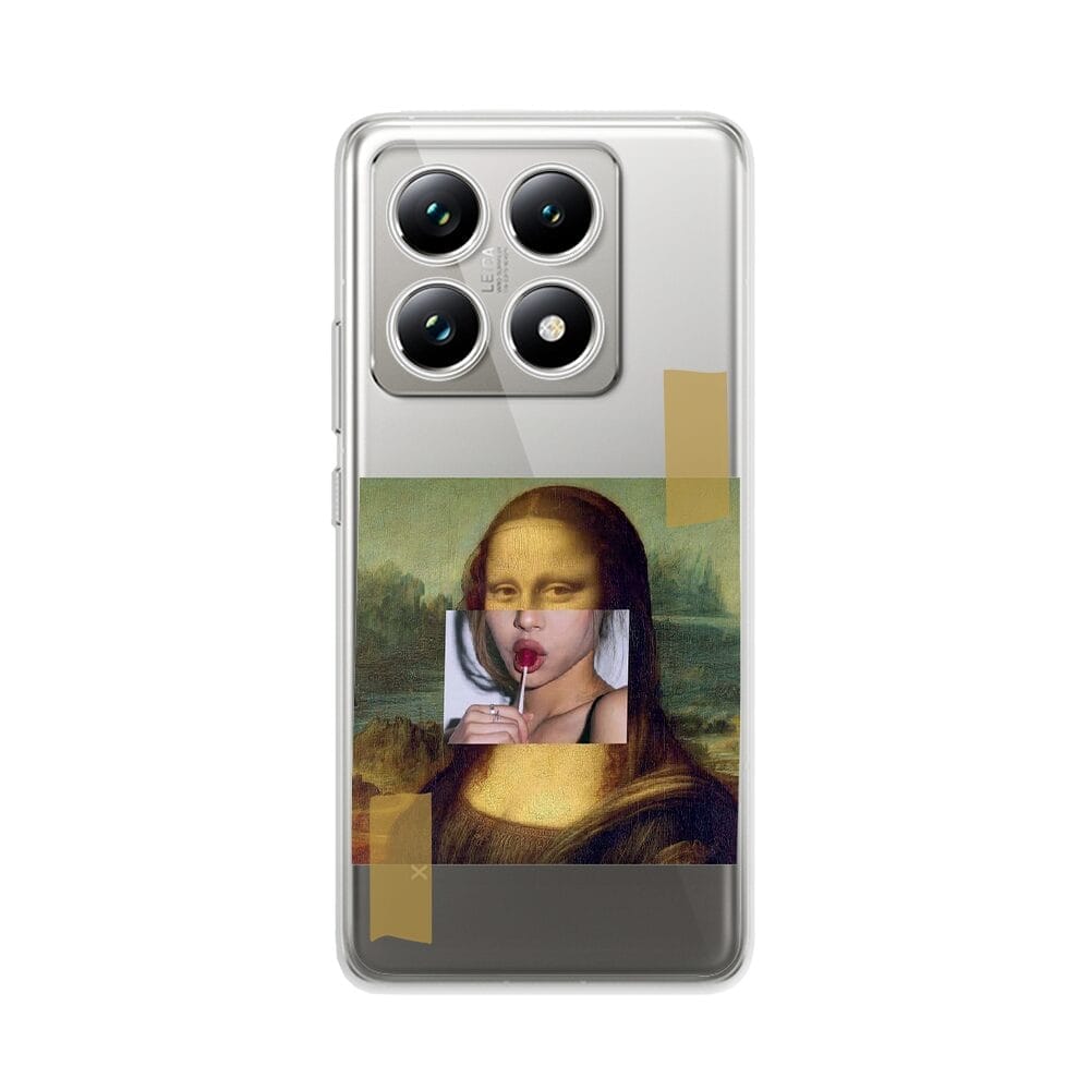 Etui do Xiaomi 14T przeźroczyste, silikonowe Flexi, Mona Lisa z lizakiem