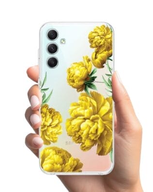 Etui do Samsung Galaxy A34 5G przeźroczyste, silikonowe Flexi, żółte piwonie