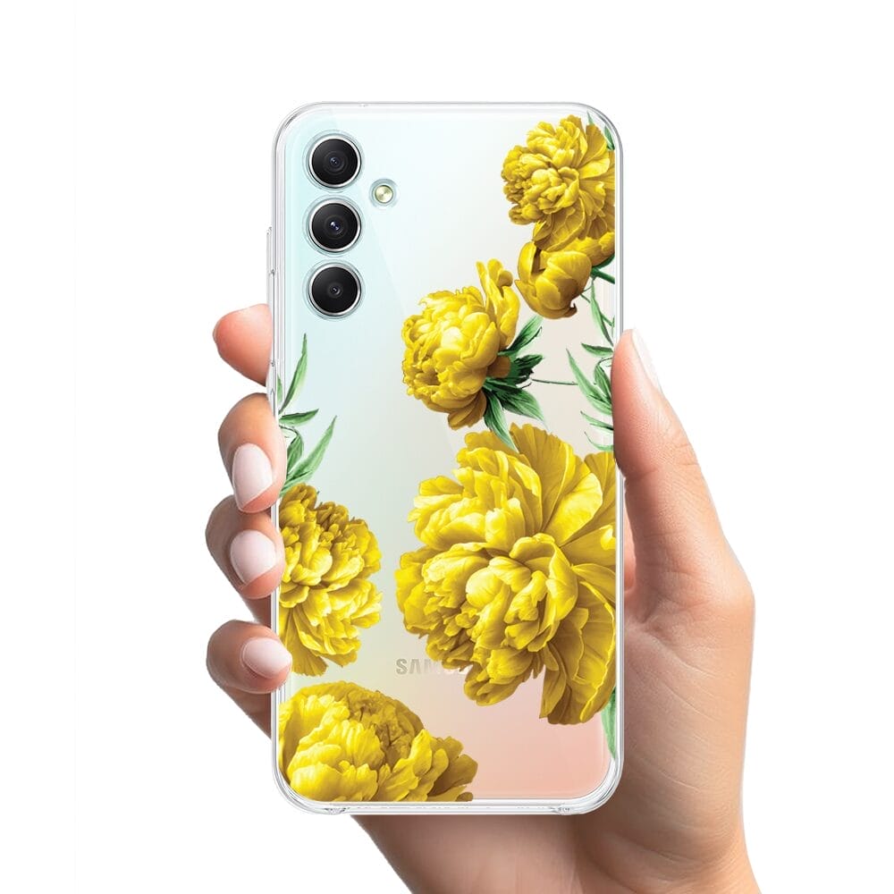 Etui do Samsung Galaxy A34 5G przeźroczyste, silikonowe Flexi, żółte piwonie - obrazek 2