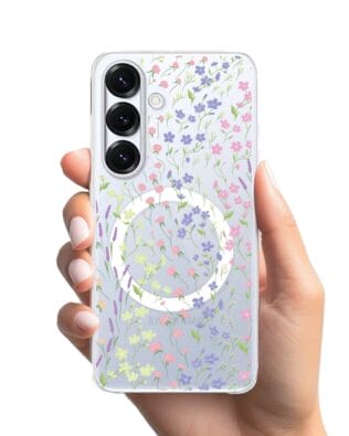 Etui do Samsung Galaxy S25 z MagSafe przeźroczyste, silikonowe Flexi, kwiaty polne