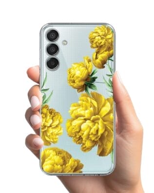 Etui do Samsung Galaxy M15 5G przeźroczyste, silikonowe Flexi, żółte piwonie