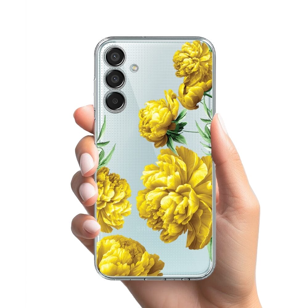 Etui do Samsung Galaxy M15 5G przeźroczyste, silikonowe Flexi, żółte piwonie - obrazek 2