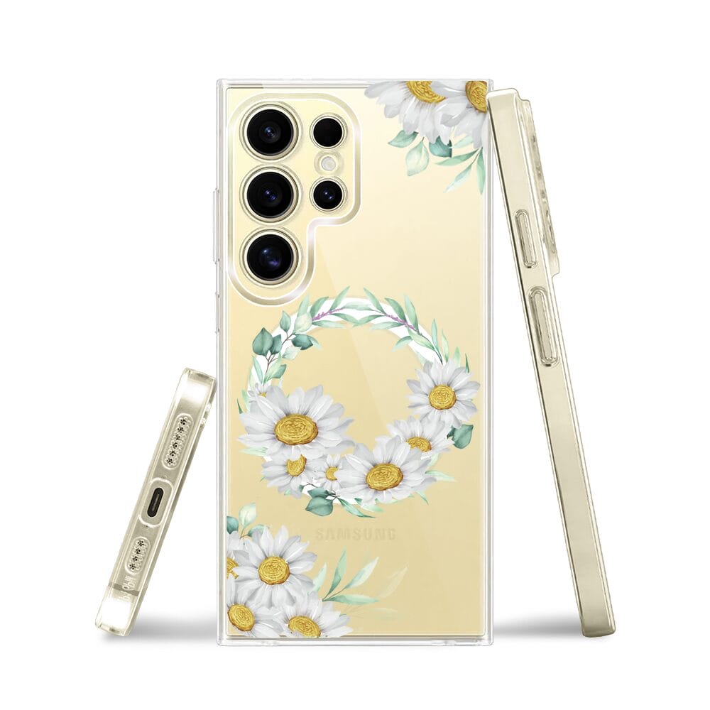 Etui do Samsung Galaxy S24 Ultra z MagSafe przeźroczyste, silikonowe Flexi, wianek stokrotek - obrazek 3