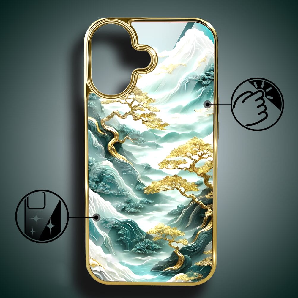Etui do iPhone 16 Plus IBIZU Elite Glass z MagSafe Magia Azji złote drzewa w stylu japońskim, złote - obrazek 2