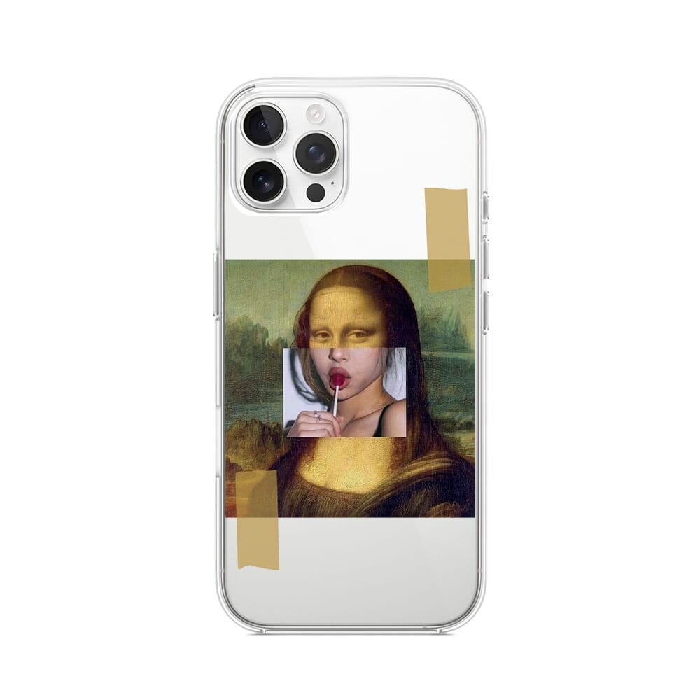 Etui do iPhone 12 Pro przeźroczyste, silikonowe Flexi, Mona Lisa z lizakiem