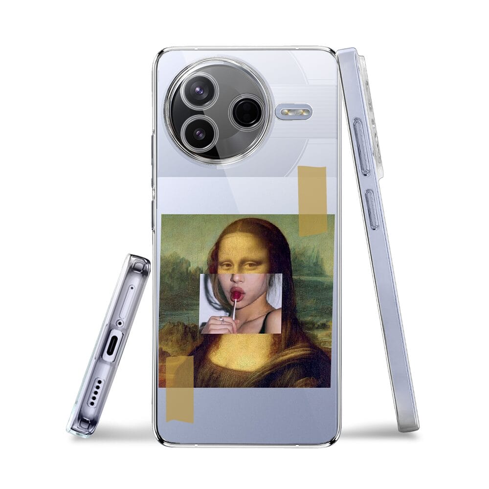 Etui do Xiaomi POCO F7 Pro przeźroczyste, silikonowe Flexi, Mona Lisa z lizakiem - obrazek 3