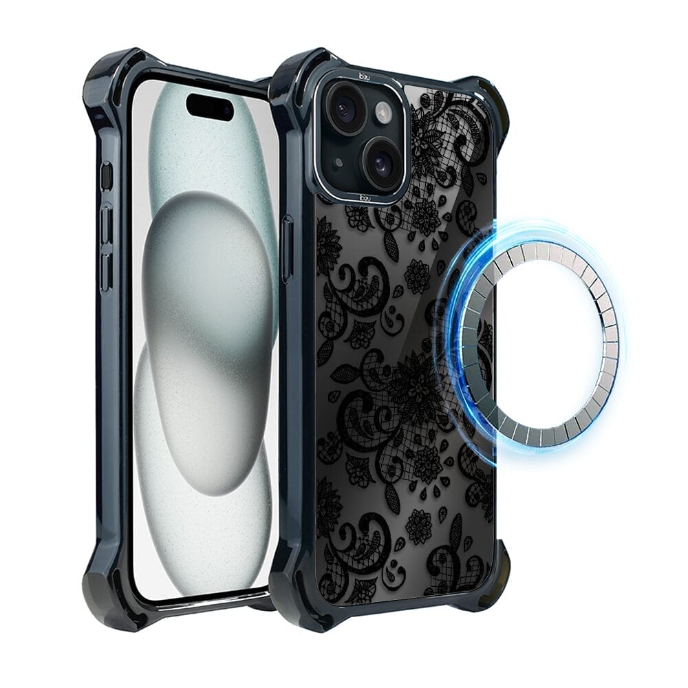 Etui do iPhone 15 IBIZU DropGuard Ultra z MagSafe, Midnight, Koronkowa czerń