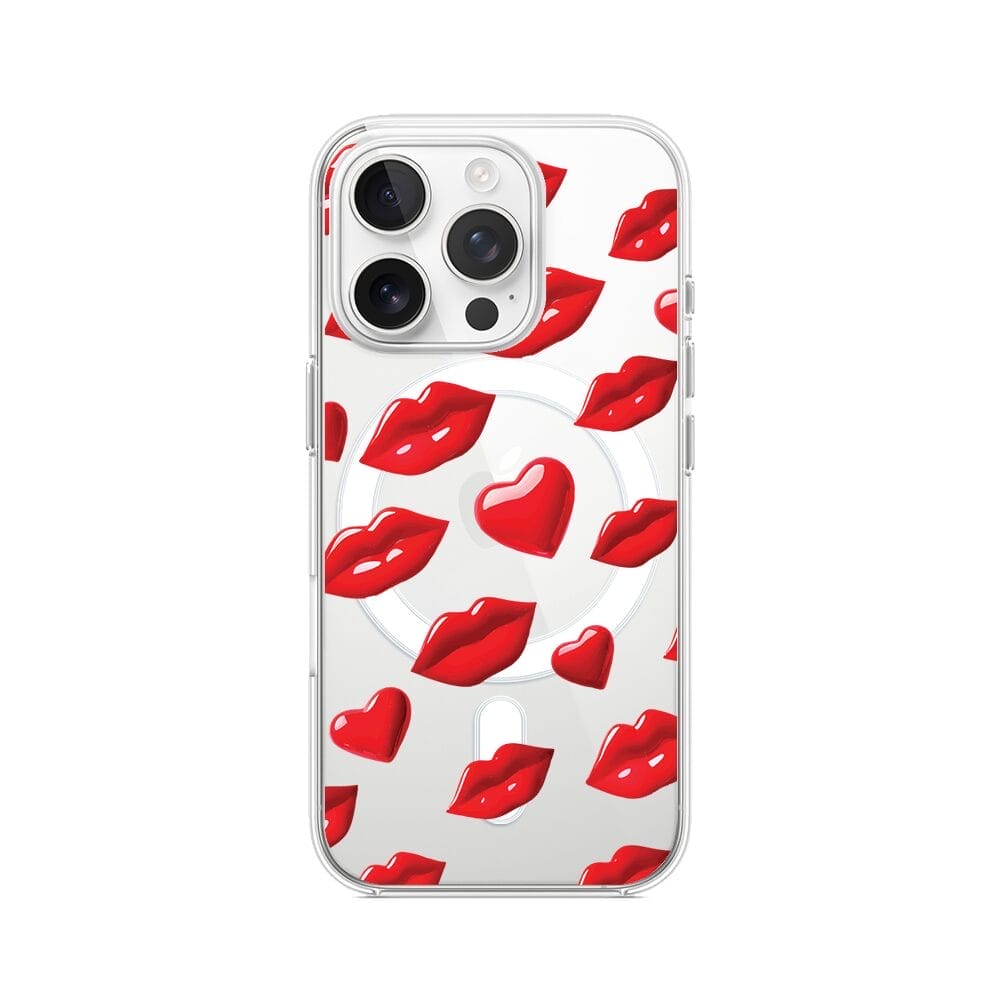 Etui do iPhone 14 Pro z MagSafe przeźroczyste, silikonowe Flexi, czerwone usta