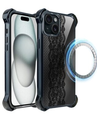 Etui do iPhone 15 Plus IBIZU DropGuard Ultra z MagSafe, Midnight, Ornamentowa koronka