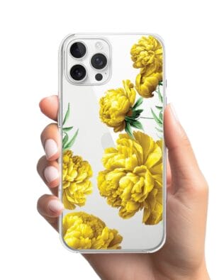 Etui do iPhone 12 Pro przeźroczyste, silikonowe Flexi, żółte piwonie