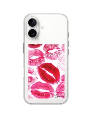 Etui do iPhone 16 przeźroczyste, silikonowe Flexi, pocałunki z napisem „love”