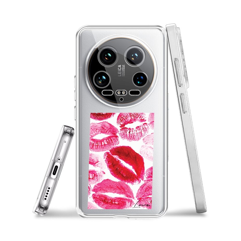 Etui do Xiaomi 14 Ultra przeźroczyste, silikonowe Flexi, pocałunki z napisem "love" - obrazek 3