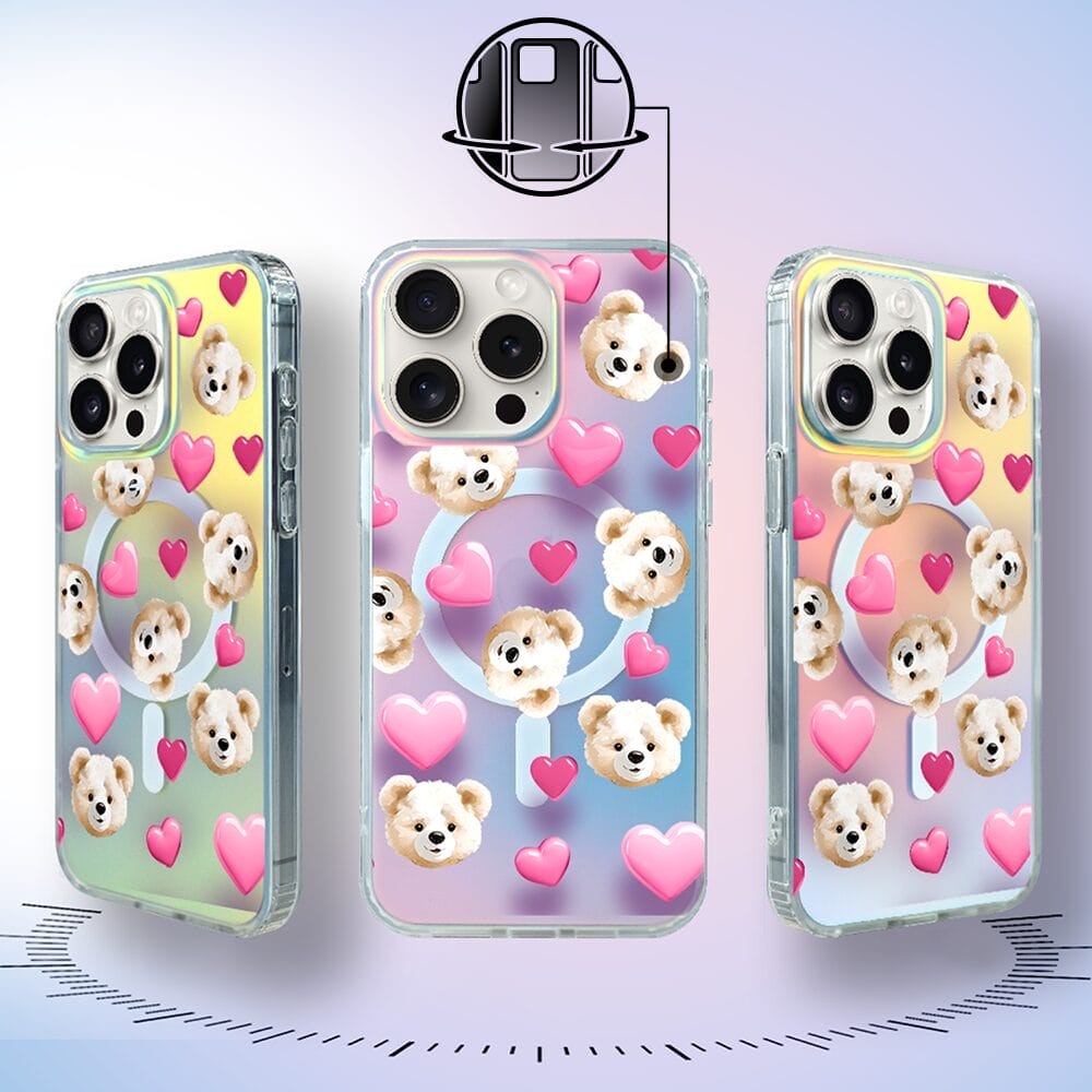 Etui do iPhone 15 Pro IBIZU California Sunset z MagSafe, zmieniające kolor, Love Mood, miś i serduszka - obrazek 2