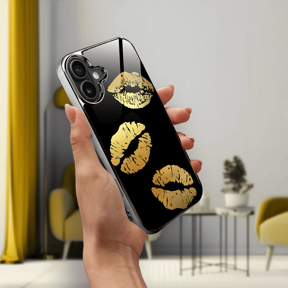 Etui do iPhone 16 IBIZU Elite Glass z MagSafe Golden Midnight, Usta, czarne - obrazek 5