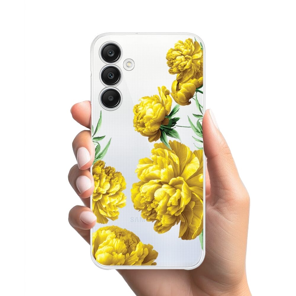 Etui do Samsung Galaxy A25 5G przeźroczyste, silikonowe Flexi, żółte piwonie - obrazek 3