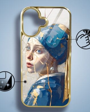 Etui do iPhone 16 Plus IBIZU Elite Glass z MagSafe, Kintsugi Art, kobieta z perłą, złote