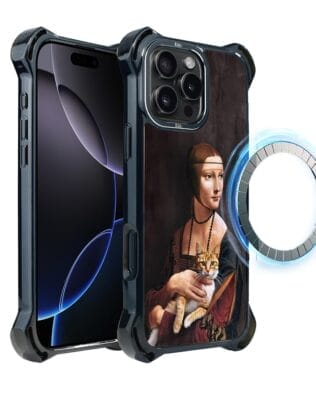 Etui do iPhone 16 Pro IBIZU DropGuard Ultra z MagSafe, Leonardo Da Vinci, dama z kotem