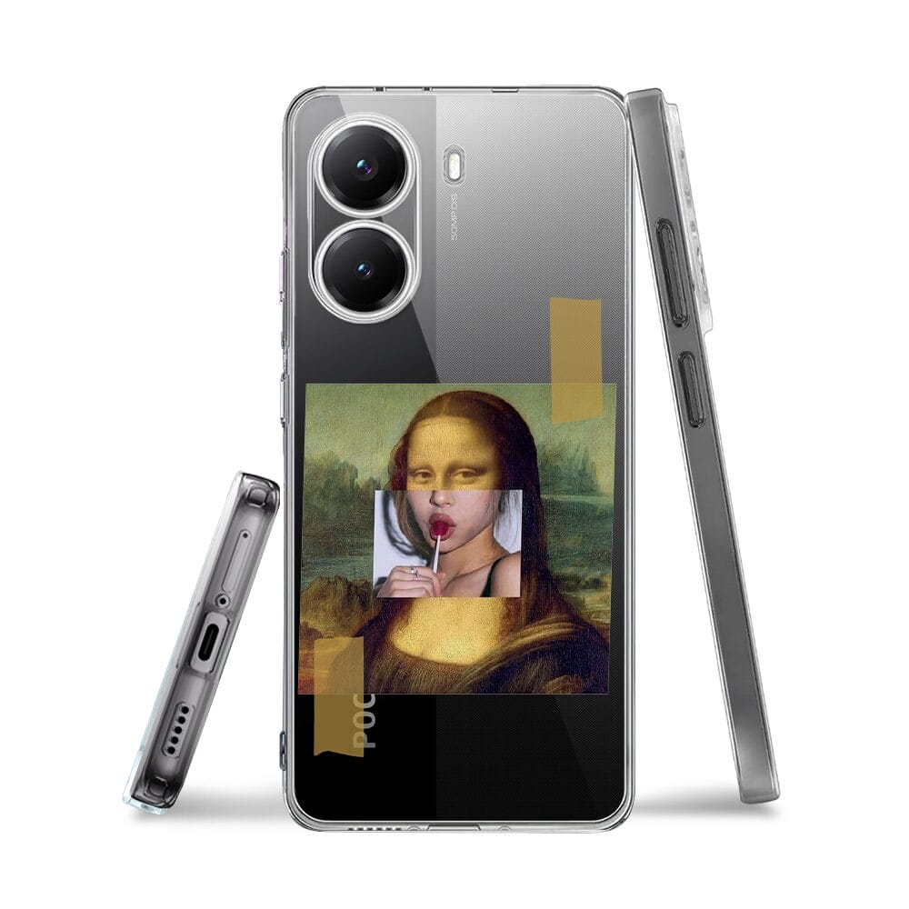 Etui do Xiaomi POCO X7 Pro przeźroczyste, silikonowe Flexi, Mona Lisa z lizakiem - obrazek 3