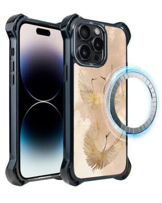 Etui do iPhone 14 Pro IBIZU DropGuard Ultra z MagSafe, Boho, Złote żurawie