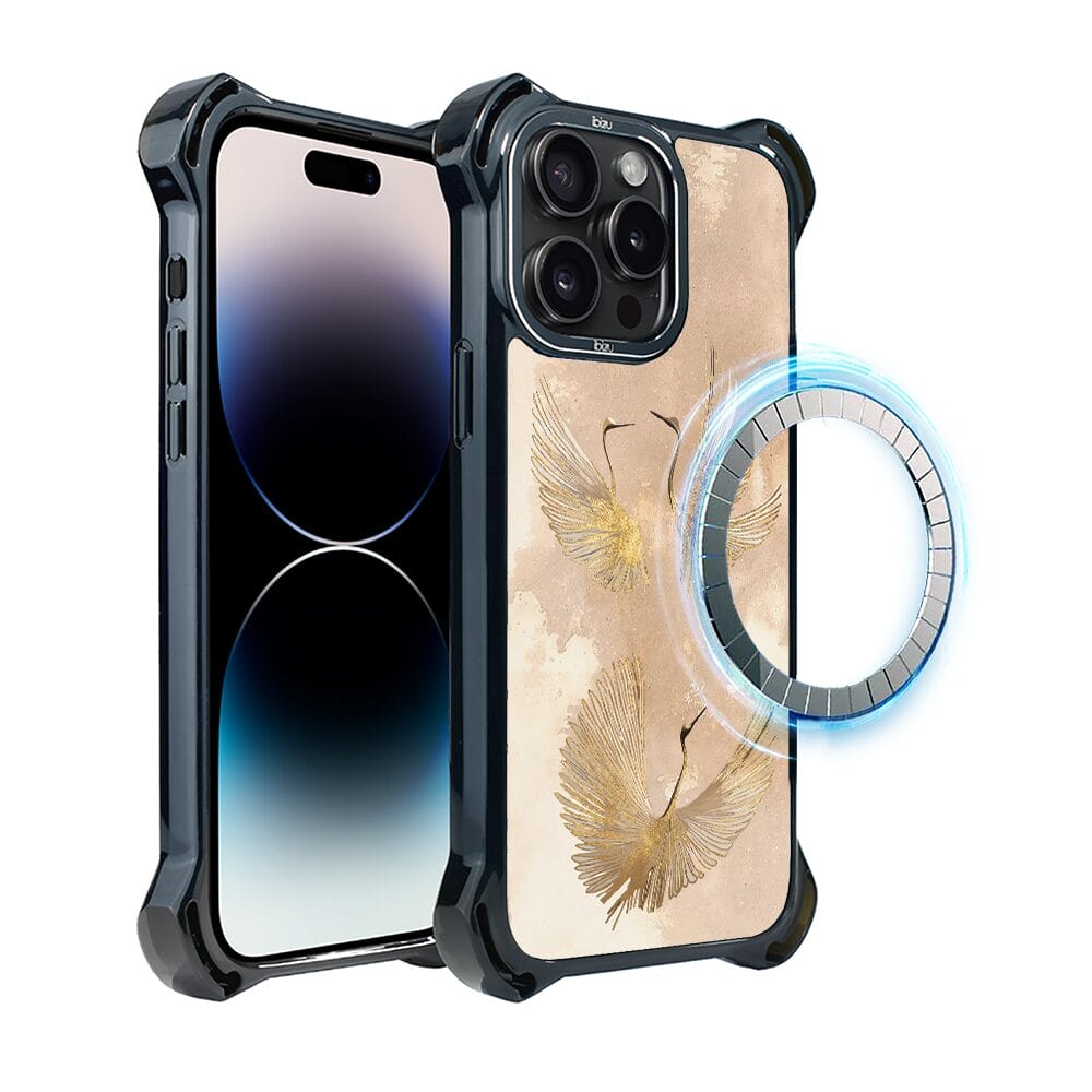 Etui do iPhone 14 Pro IBIZU DropGuard Ultra z MagSafe, Boho, Złote żurawie