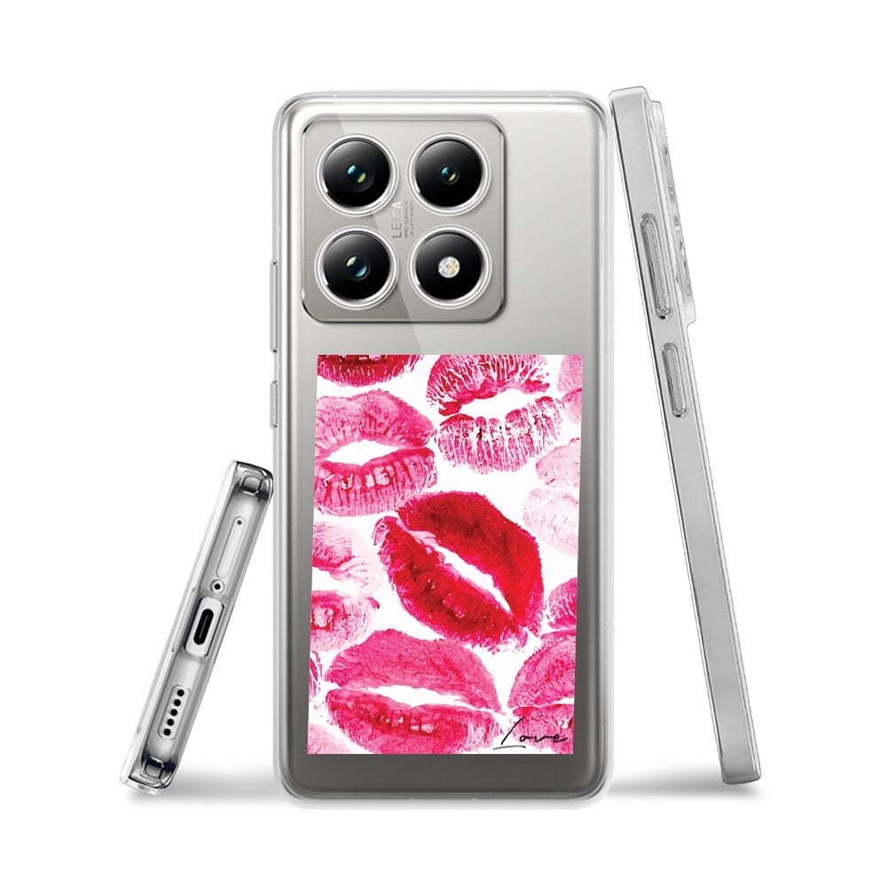 Etui do Xiaomi 14T przeźroczyste, silikonowe Flexi, pocałunki z napisem "love" - obrazek 3